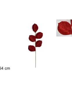 Addobbo Stelo Foglie Di Velluto 64Cm Rosso