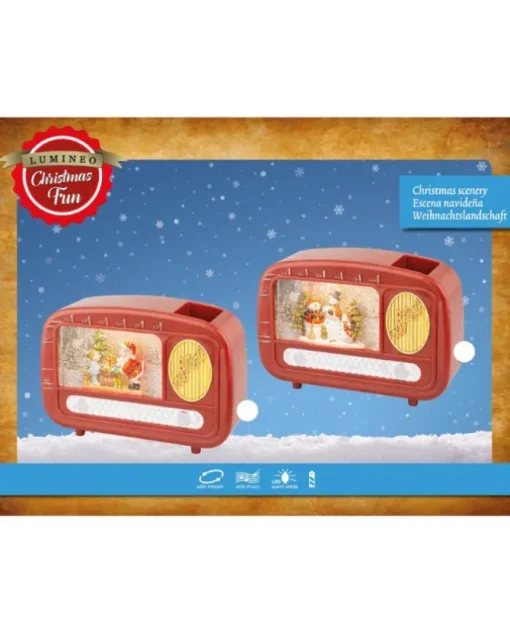 Decoro Radio Con Scenetta In Acqua Con Neve Led