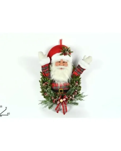 Fuoriporta Babbo Natale Con Rami Innevati 55Cm