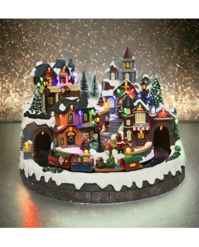 Giostrina, Villaggio, Paesaggio Con Treno In Movimento, Suoni E Luci