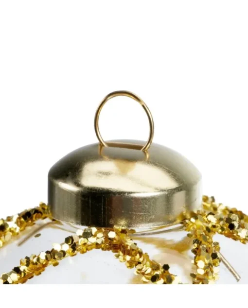 Pallina In Vetro Trasparente Con Decoro Dlitter Oro 3Ass