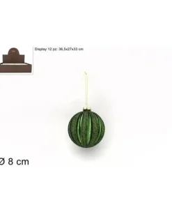 Pallina Sfera Di Vetro 8Cm Verde Con Glitter 1Pz Per Albero Di Natale