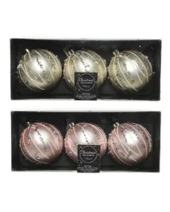 Pallina Sfera Di Vetro Decorata Colori Assortiti 80Mm 3Pz Per Albero Di Natale