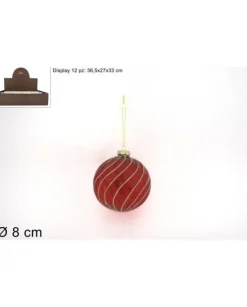 Pallina Sfera Di Vetro Rossa O8Cm Per Albero Di Natale 1 Pz