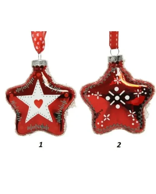 Palline Stelle Di Vetro Decorate 80Mm 2 Modelli 2Pz Per Albero Di Natale