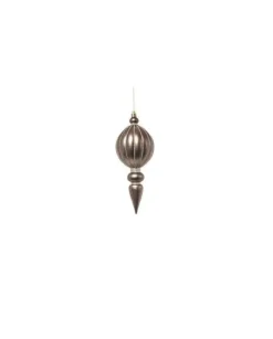 Pendente Di Vetro Tondo Con Punta 20Cm Grigio Per Albero Di Natale