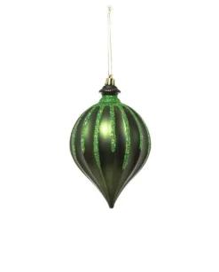 Pendente Tondo Di Vetro 15Cm Verde Per Albero Di Natale