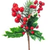 Pick Ramo Pino Agrifoglio Con Bacche 18Cm Per Decorazioni Natalizie