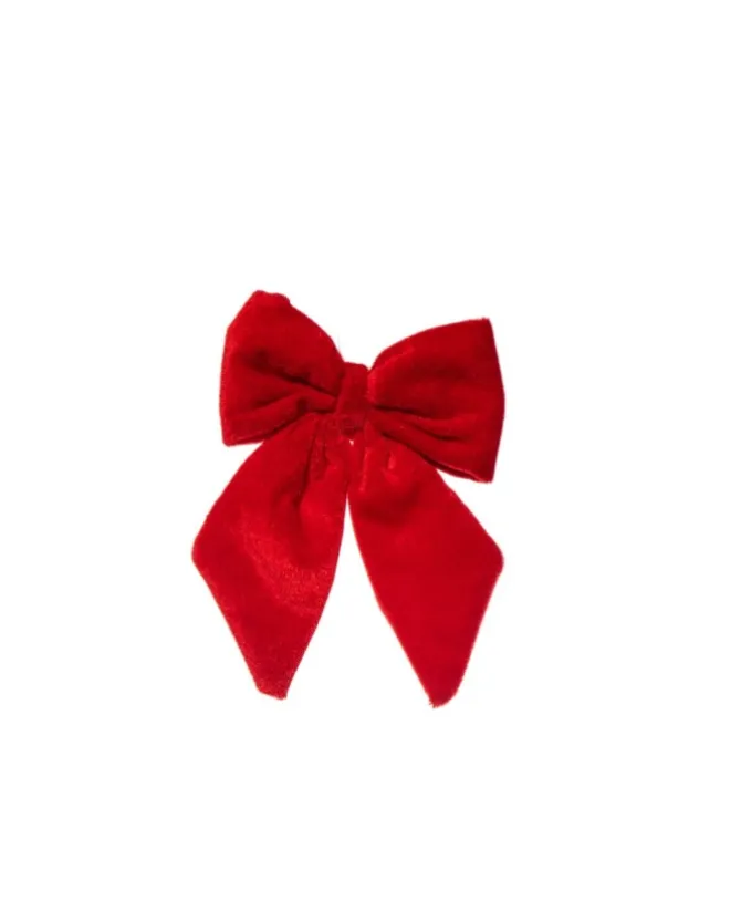 Puntale Fiocco Di Velluto Rosso 13X15Cm Per Decorazione Albero Di Natale