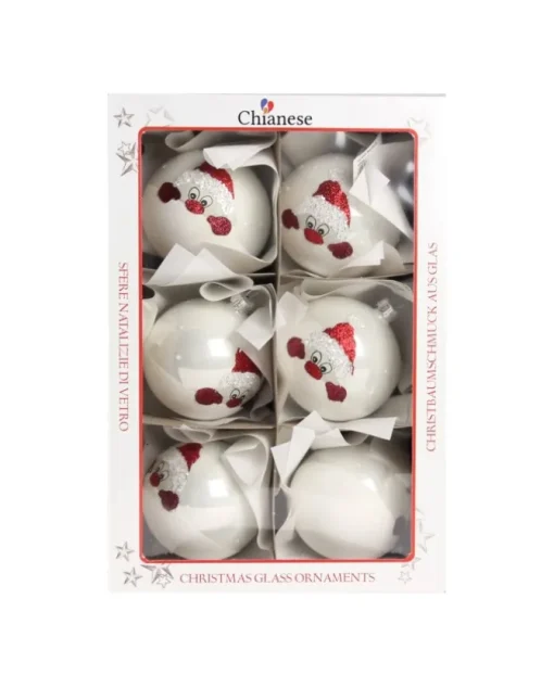 1Pz Pallina Di Vetro Decorata A Mano Bianco Lucido 80Mm