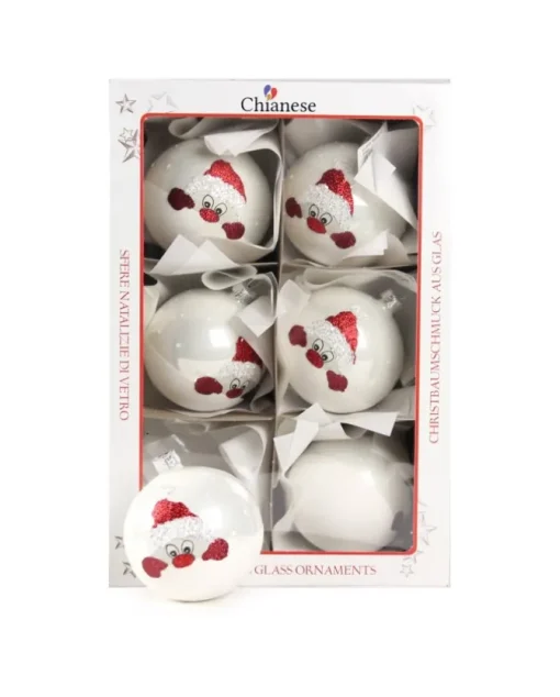 1Pz Pallina Di Vetro Decorata A Mano Bianco Lucido 80Mm