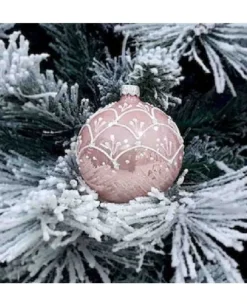 1Pz Pallina Sfera Di Vetro Decorata A Mano Rosa Opaco 80Mm