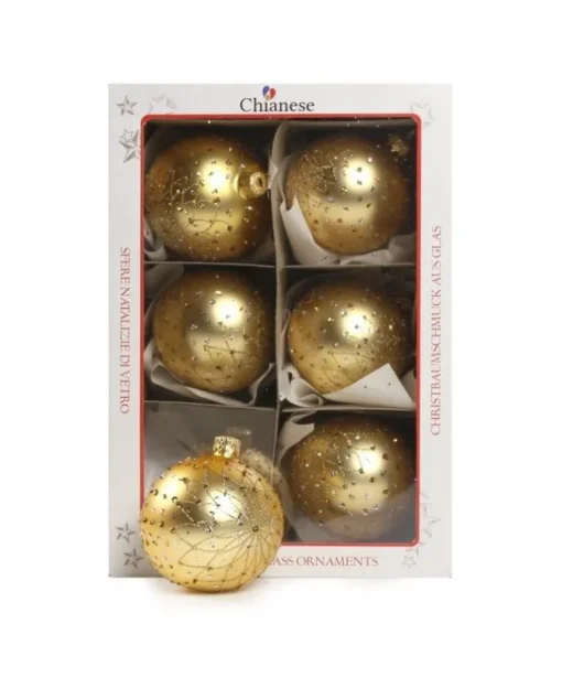 1Pz Pallina Sfera Di Vetro Decorata A Mano Oro 80Mm