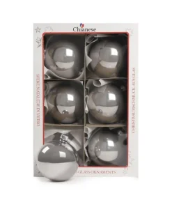 1Pz Pallina Sfera Di Vetro Liscia Argento Lucido 80Mm