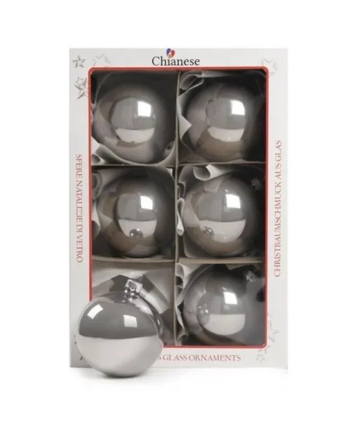 1Pz Pallina Sfera Di Vetro Liscia Argento Lucido 80Mm