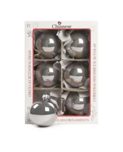1Pz Pallina Sfera Di Vetro Liscia 60Mm Per Albero Di Natale Argento