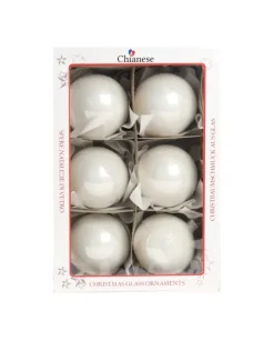 1Pz Pallinadi Vetro Decorata A Mano Bianco Lucido 80Mm
