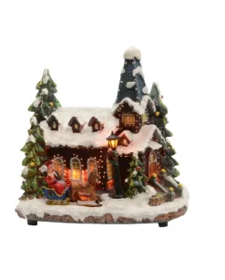 Scenario Di Natale Chiesa Con Luci In Poliresina 18X26X27 Cm